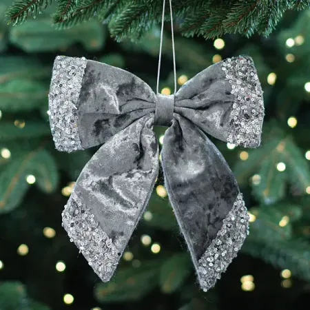 Украшение декоративное Бант полиэстер 22x20 см серебристый