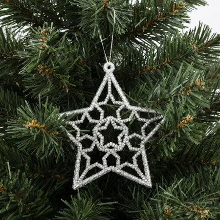 Елочная игрушка «Звезда» 13 см глиттер серебряный
