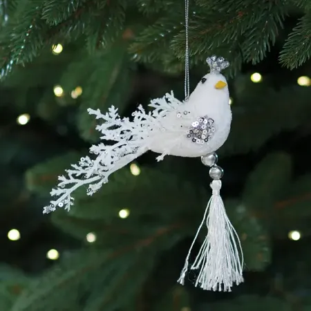 Украшение декоративное подвесное Птичка 14x13 см белый