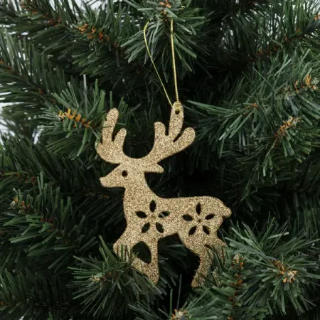 Елочная игрушка «Олень» 10 см глиттер золотой