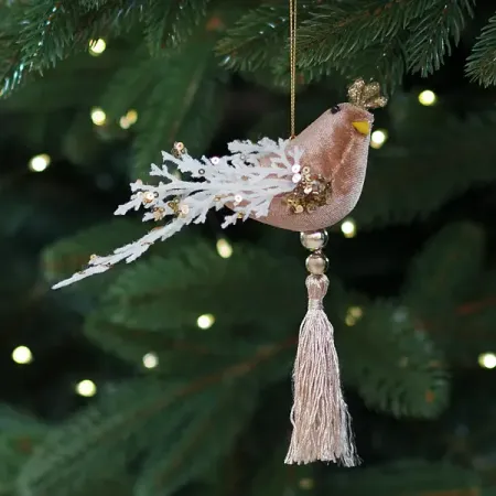 Украшение декоративное подвесное Птичка 14x13 см бежевый