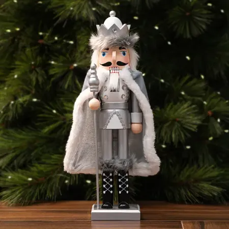 Декоративная фигура Щелкунчик деревянный 37x10 см серебристый новогодний