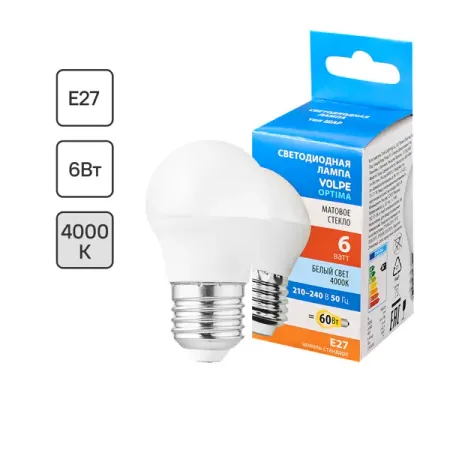 Лампа светодиодная Volpe E27 220-240 В 6 Вт шар малый матовая 600 лм нейтральный белый свет светодиодная лампа эдисон tianfan 4 вт регулируемая яркость