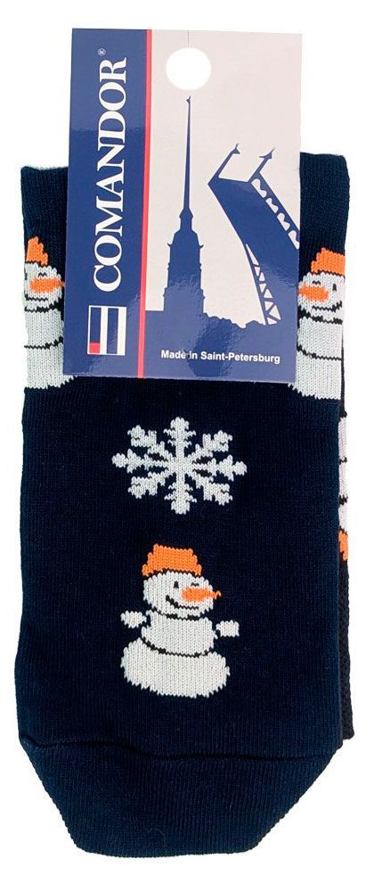 Носки мужские новогодние Comandor Снеговик темно-синие, р. 25