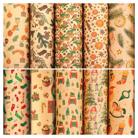 Бумага упаковочная для подарков Золотая сказка Christmas Kraft новогодняя 70х100 см, 1 шт в ассортименте