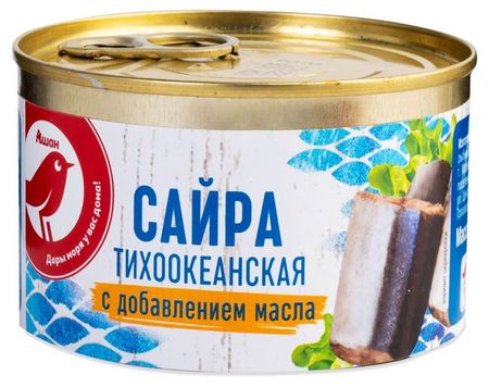 Сайра АШАН Красная птица тихоокеанская в масле, 250 г