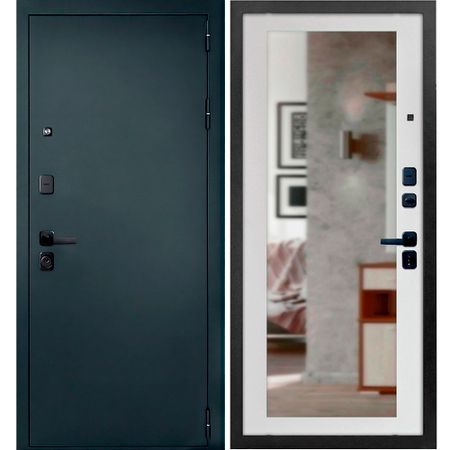 Дверь входная Дверной континент Брест правая антик серебро - белый матовый с зеркалом 860х2050 мм подарочная коробка металлик серебро средняя