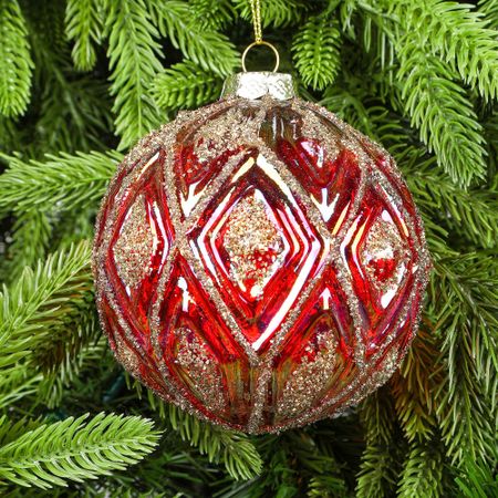 Шар Yancheng Shiny стеклянный новогодний с орнаментом 10 см