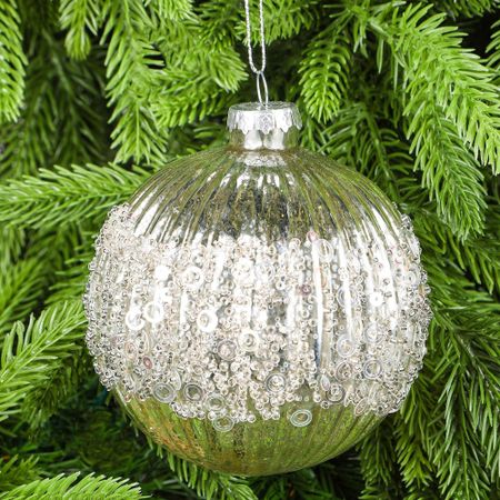 Шар Yancheng Shiny стеклянный серебристый с пайетками