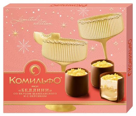 Конфеты шоколадные Комильфо Беллини со вкусом шампанского и с персиком, 232 г