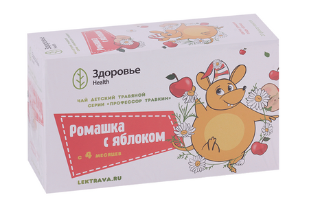Чай Health Здоровье Профессор Травкин детский травяной ромашка с яблоком, 1,5 г, 20 шт