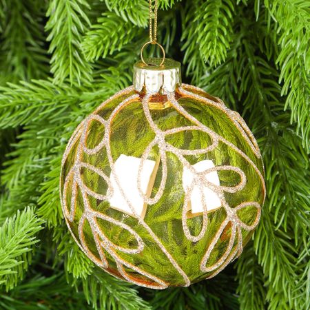 Шар Yancheng Shiny стеклянный золотистый с узором из блёсток 8 см