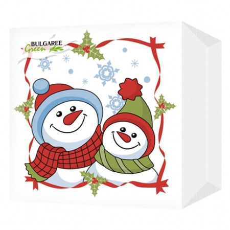 Салфетки бумажные Bulgaree green Снеговики, Хоровод, Сказочная Ёлка 24Х24 см в ассортименте