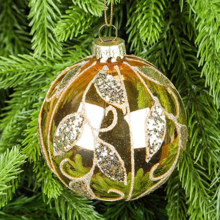 Шар Yancheng Shiny стеклянный с золотым узором 8 см