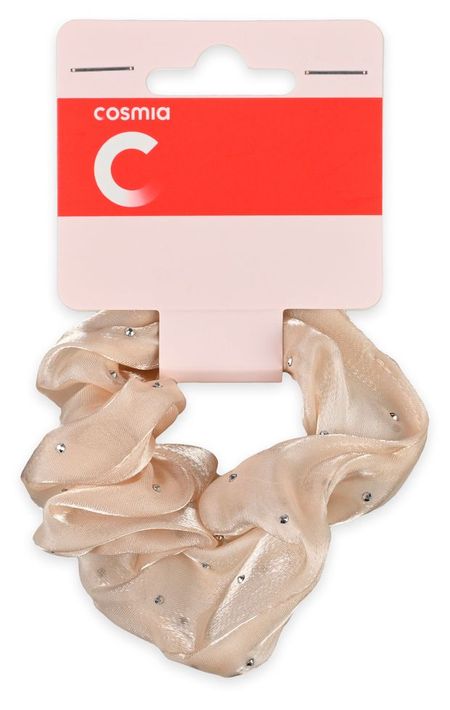 Резинка для волос Cosmia бежевая широкая со стразами, 1 шт