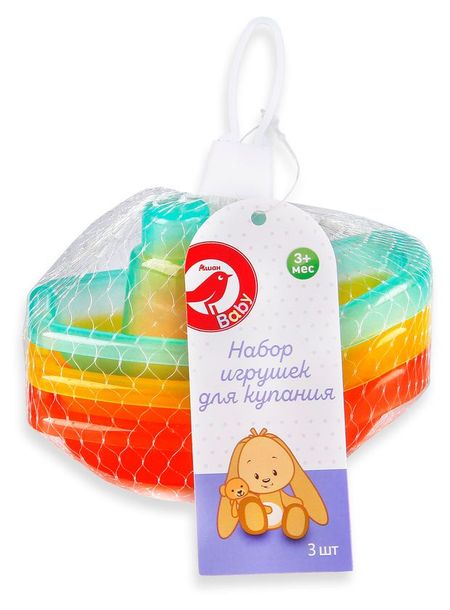 Набор игрушек для купания АШАН Красная птица Baby Кораблик 3+ мес., 3 шт