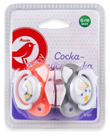 Соска-пустышка АШАН Красная птица Baby 6-18 мес., 2 шт