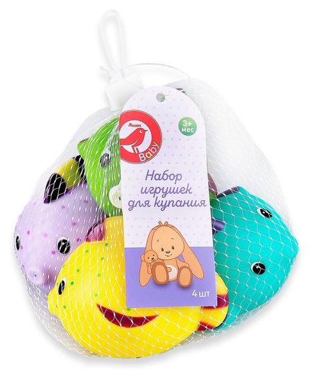 Набор игрушек для купания АШАН Красная птица Baby Рыбы 3+ мес., 4 шт