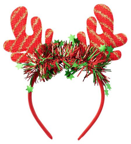 Ободок карнавальный новогодний Partymania Рожки оленя с дождиком, 1 шт