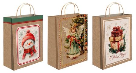 Пакет подарочный крафт Классика С Новым Годом, 26х32 см 1 шт в ассортименте