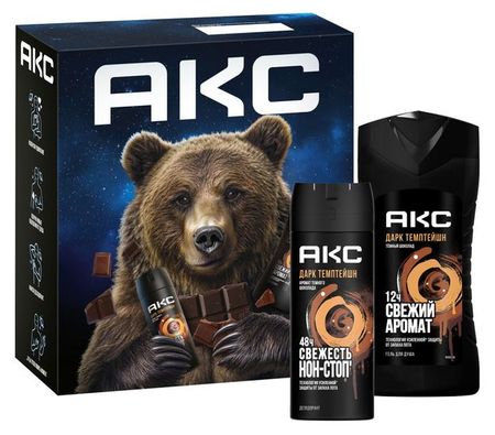 Набор подарочный Акс Дарк Темптейшн для мужчин, Гель очищающий для душа 250 мл + Дезодорант от запаха пота 150 мл