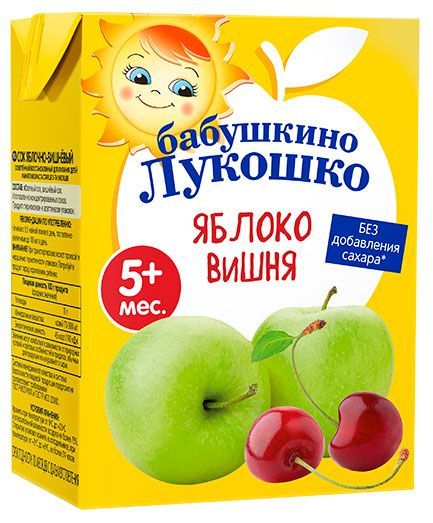 Сок Бабушкино Лукошко яблоко вишня без добавления сахара с 5 мес., 200 мл