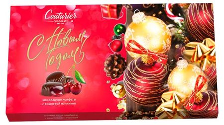 Конфеты шоколадные Couturier С новым годом с помадно-вишневой начинкой, 210 г