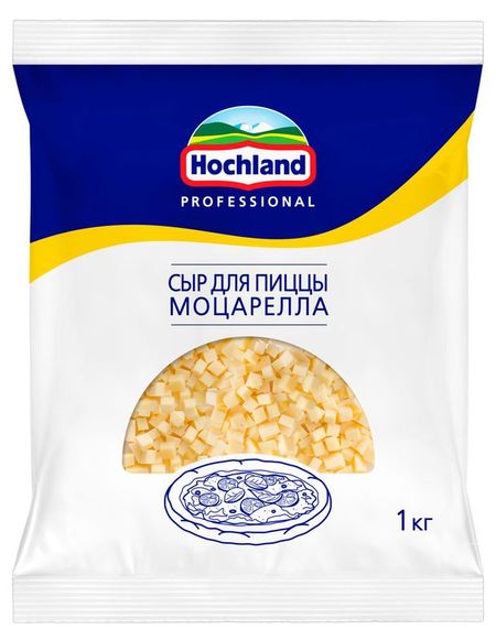 Сыр полутвердый Моцарелла Hochland Professional для пиццы с кубиках 40% БЗМЖ, 1 кг