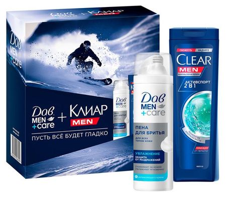 Набор подарочный Дав Men+Care + Клиар Men для мужчин, Шампунь для волос 200 мл + Пена для бритья 200 мл