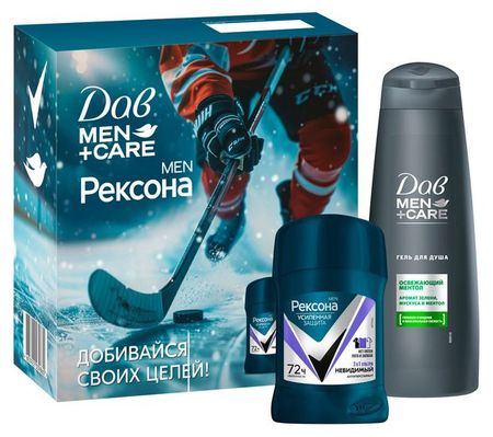 Набор подарочный Рексона Men Дав Men+Care, Гель для душа 225 мл + Дезодорант антиперспирант мужской твердый 50 мл