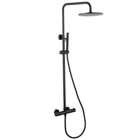 Душевая система Abber Wasser Kreis с верхним душем с лейкой с термостатом черная (AF8160B) душевая система abber wasser kreis встраиваемая с верхним душем с лейкой со смесителем   af8117