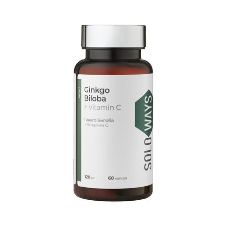 БАД Гинкго Билоба + Витамин С (для работы мозга),SOLOWAYS, 60 капс.