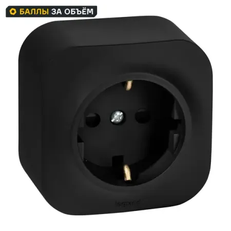 Розетка накладная Legrand Quteo с заземлением со шторками цвет черный корпус для модуля отпечатков пальцев r503 из цинкового сплава