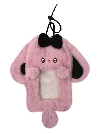 Чехол для карточек (картхолдер) Кролик розовый (карабин) (плюш) (9х15) (12-Dongjin-D2)