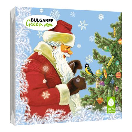 Салфетки бумажные Bulgaree Green В гостях у деда мороза трехслойные 33x33 см 20 шт