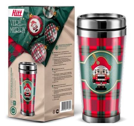 Термокружка Hitt Merry Christmas Holiday с колбой из нержавеющей стали, 420 мл в ассортименте