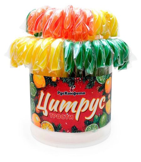 Карамель леденцовая РусКонфета Трость цитрус, 30 г в ассортименте