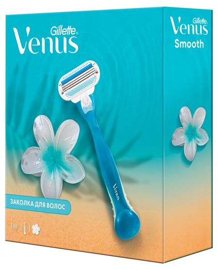 Набор подарочный для женщин Gillette Venus Smooth Бритвенный станок с кассетой + Заколка для волос