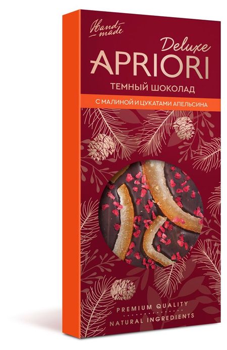Шоколад темный АПРИОРИ с малиной и цукатами апельсина, 85 г