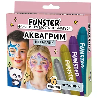 Аквагрим для лица и тела, 6 цветов МЕТАЛЛИК, FUNSTER (ФАНСТЕР), легко смываются, 192574