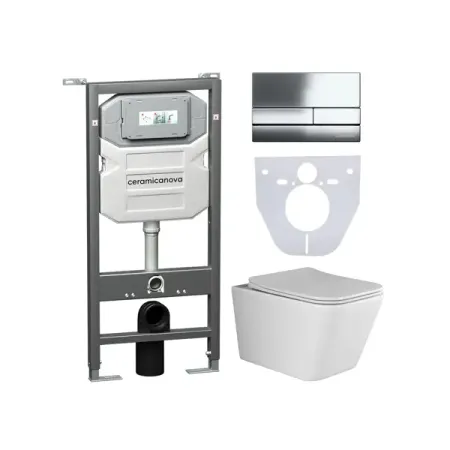 Комплект инсталляция и унитаз Metric безободковый с микролифтом клавиша цвет хром