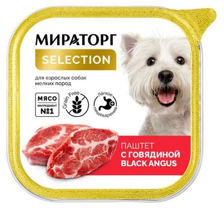 Влажный корм для собак мелких пород Мираторг Selection Паштет с говядиной, 100 г
