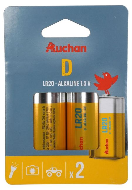 Батарейка алкалиновая АШАН Красная птица LR20, 2 шт