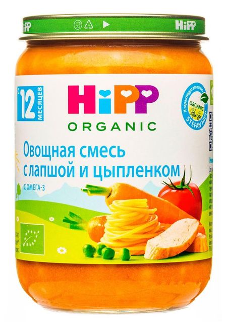 Пюре овощное HiPP Овощная смесь с лапшой и цыпленком с 12 мес., 190 г