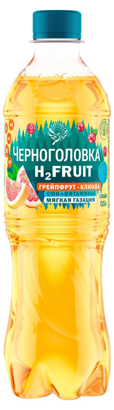 Вода Черноголовка H2FRUIT газированная грейпфрут и клюква, 500 мл