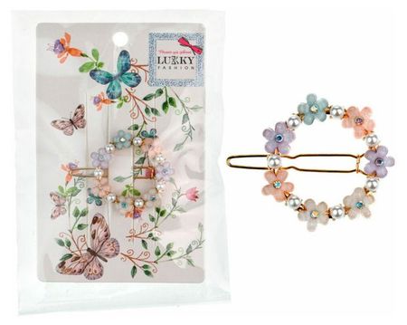 Заколка для волос Lukky круглая с жемчужинами и цветочками, 1 шт