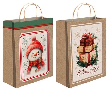 Пакет подарочный крафт Классика С Новым Годом, 18х23 см 1 шт в ассортименте