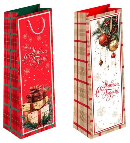 Пакет под бутылку глянцевый Классика, 12х36 см 1 шт в ассортименте