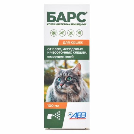 От блох и клещей Агроветзащита Спрей БАРС для обработки кошек от блох и клещей (100  мл)