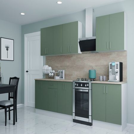 Кухонный гарнитур Твэгги зеленый 2400х520х2105 мм ручки для шкафов kak черные алюминиевые 1200 мм